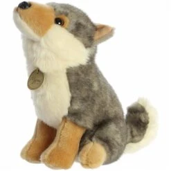 Realistic Sitting Stuffed Wolf Miyoni Plush By Aurora -Stuffed Toy Store AR 26394 6